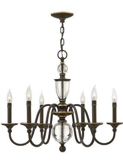 Eleanor 6-Light Chandelier in Light Oiled Bronze.